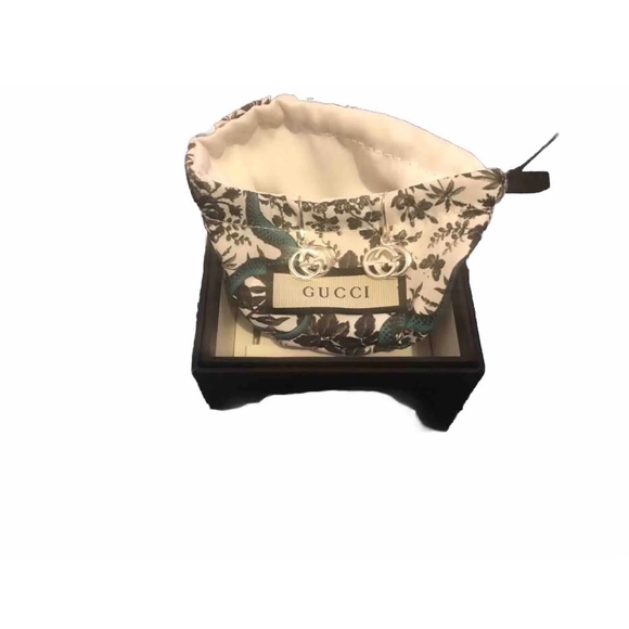 Authentic GUCCI Interlocking Hook  Earrings Silver 925 1.1 x 1.6cm Women - Picture 3 of 8